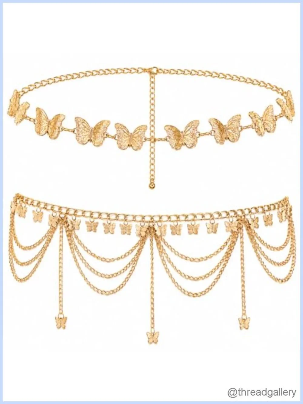 2Pc Gold Concho Chain Belts Set Layered Waist Jewelry